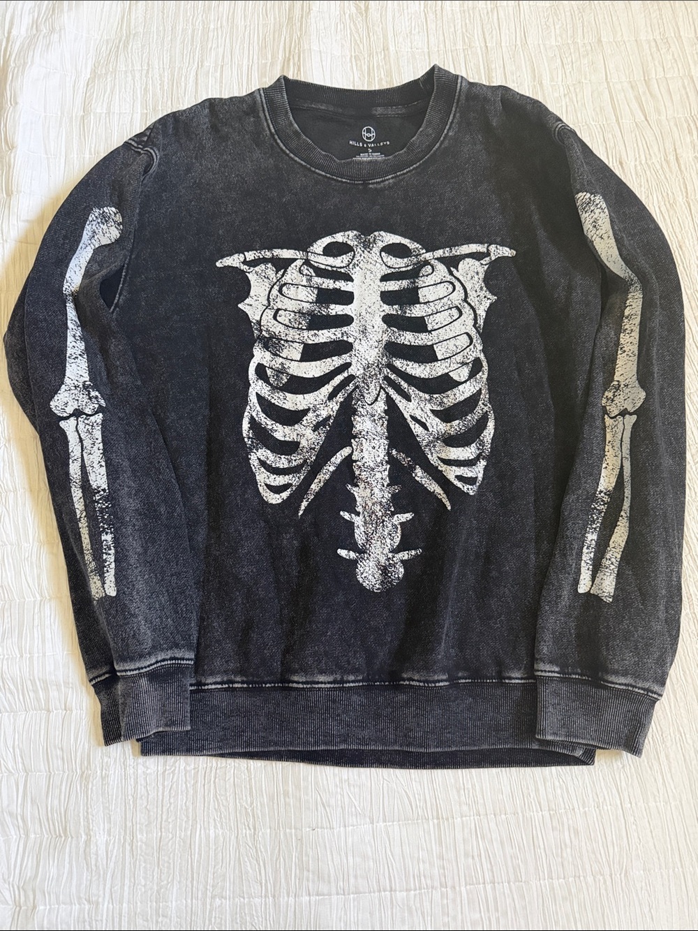 Distressed Black Skeleton Graphic Sweatshirt - Hill’s & Valleys